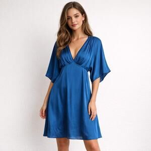 STRUT & BOLT Women M Dress Midnight Blue V-Neck Empire Waist Wide Dolman Sleeve